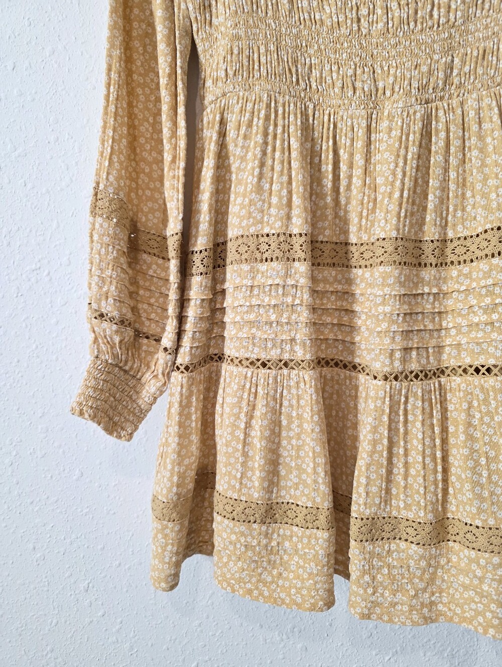 AE Yellow Floral Smocked Mini Dress S - Picture 5 of 8